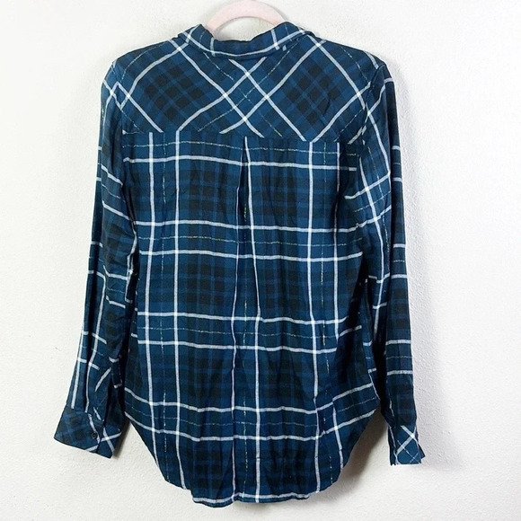 Rails Hunter Metallic Plaid Flannel Button-Down Shirt in blue size small - Picture 6 of 13
